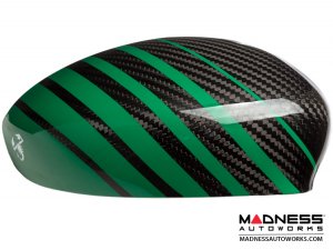 FIAT 500 Mirror Covers - Carbon Fiber - Red & Green Racing Stripe w/ White Scorpion